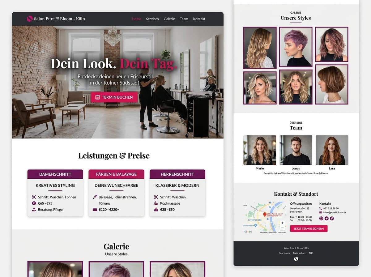Design-Beispiel: Friseursalon (Modern & farbig)