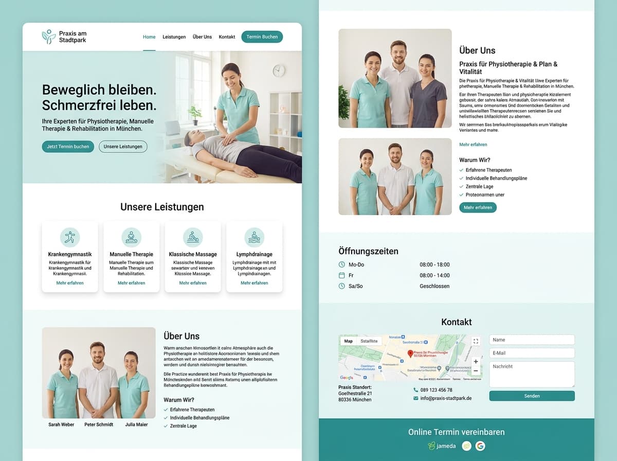 Design-Beispiel: Physiotherapie-Praxis (Ruhig & vertrauensvoll)