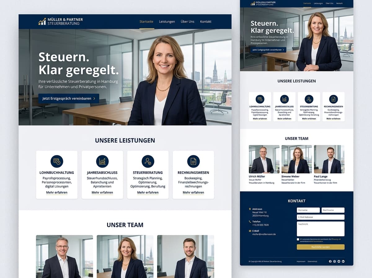 Design-Beispiel: Steuerberatung (Klar & seriös)
