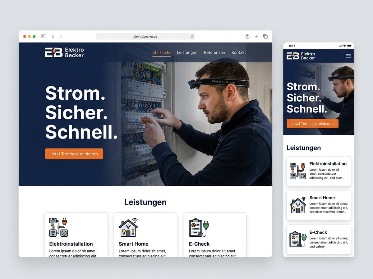 Website-Beispiel für Elektriker (Dunkel & markant)