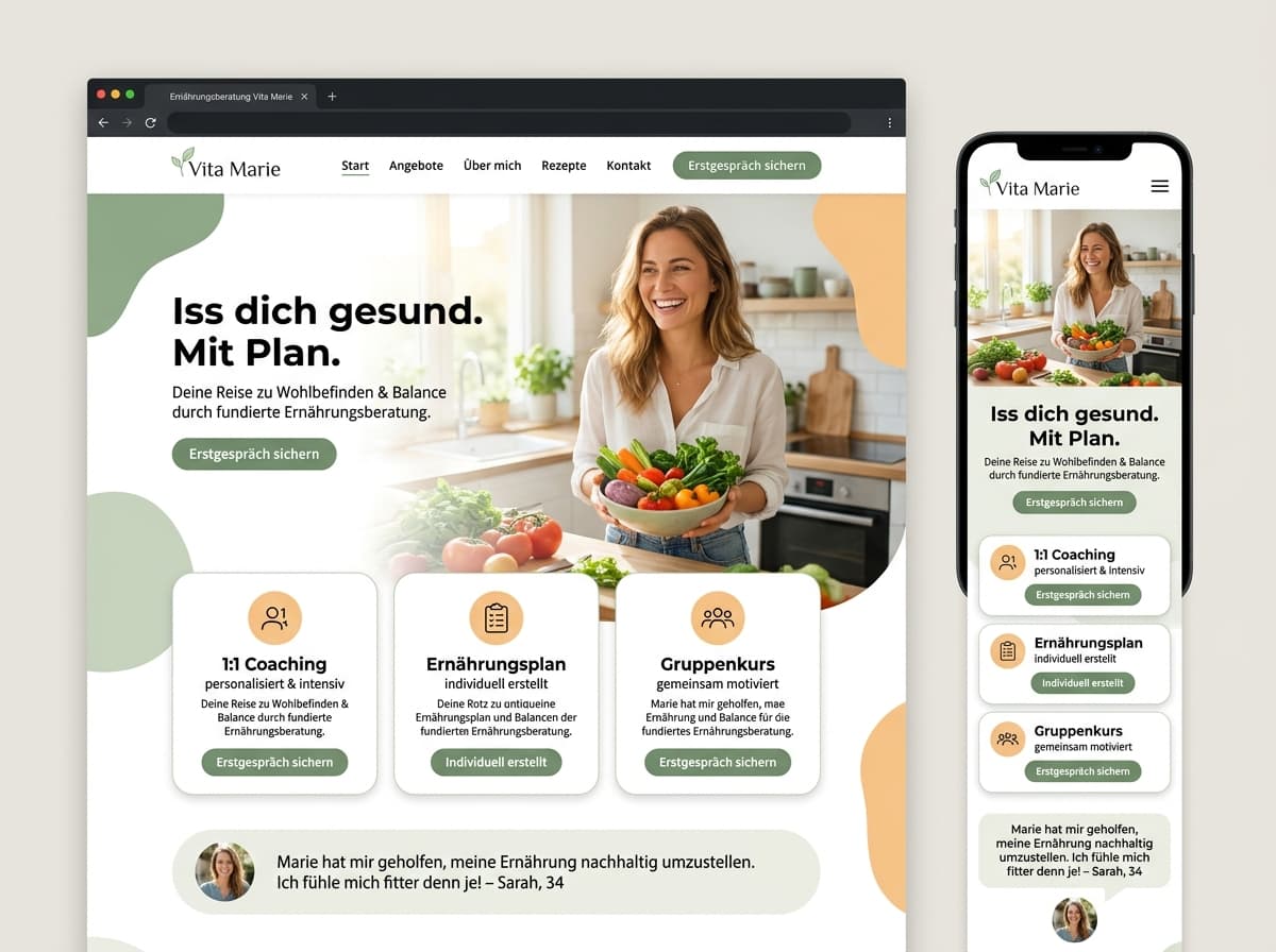 Website-Beispiel für Ernährungsberatung (Frisch & persönlich)