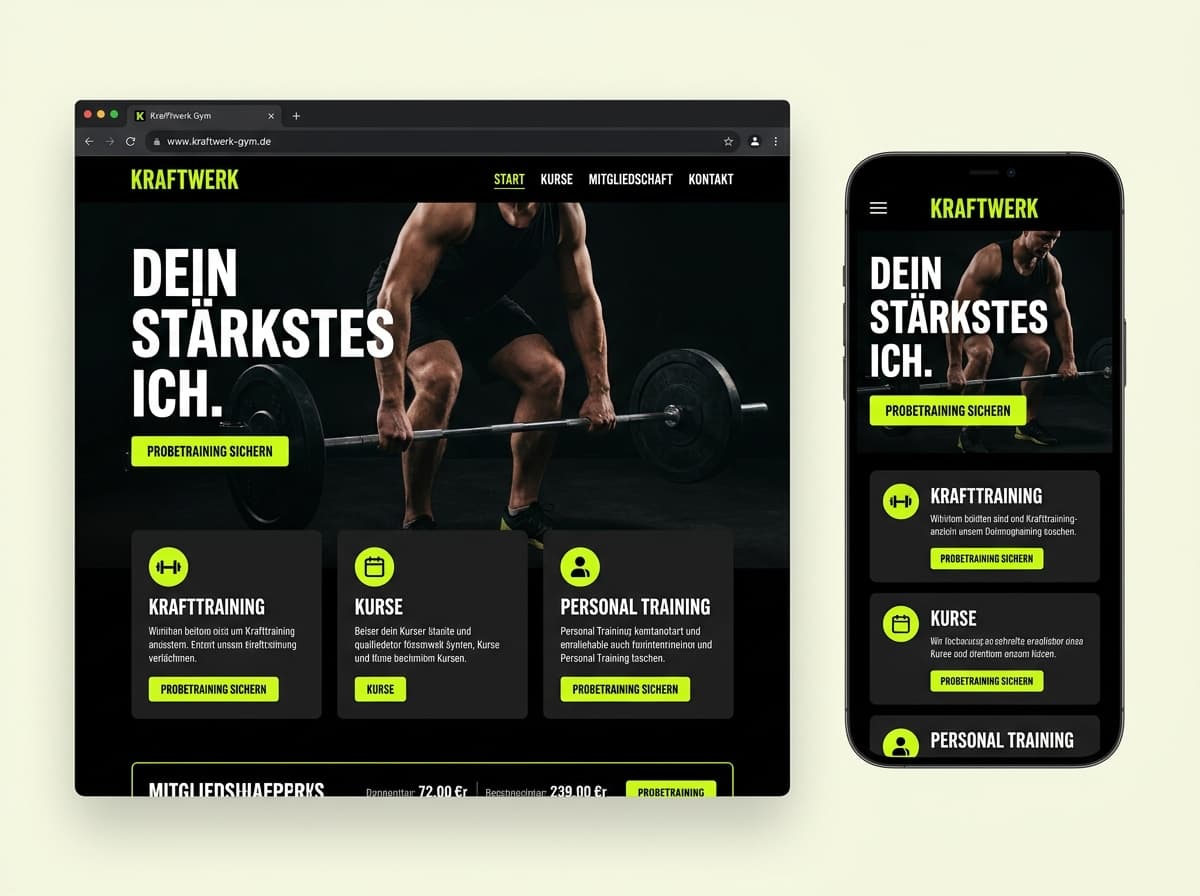 Website-Beispiel für Fitnessstudio (Dunkel & markant)