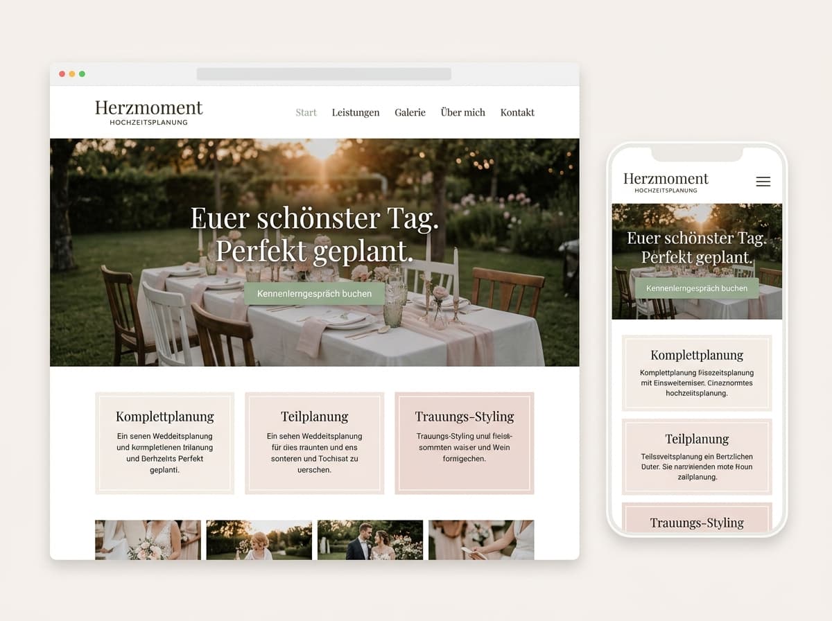 Website-Beispiel für Hochzeitsplanung (Ruhig & edel)