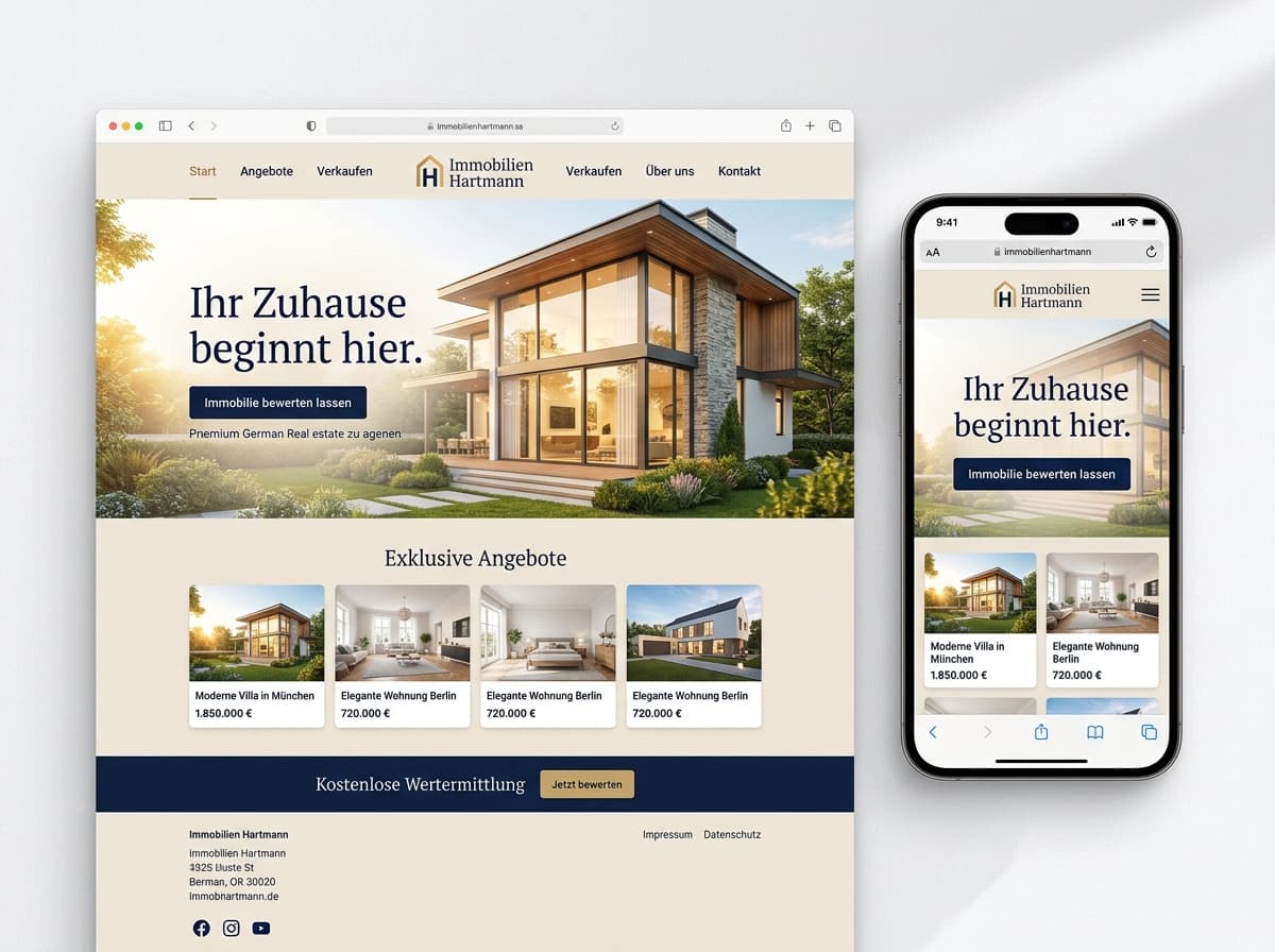 Website-Beispiel für Immobilienmakler (Ruhig & edel)