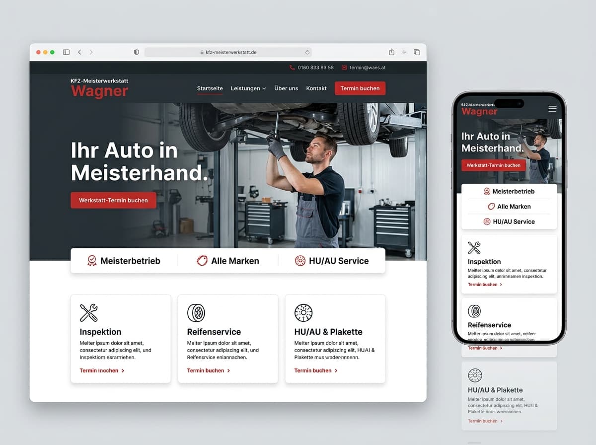 Website-Beispiel für KFZ-Werkstatt (Dunkel & markant)
