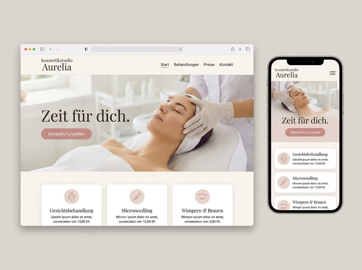 Website-Beispiel für Kosmetikstudio (Ruhig & edel)