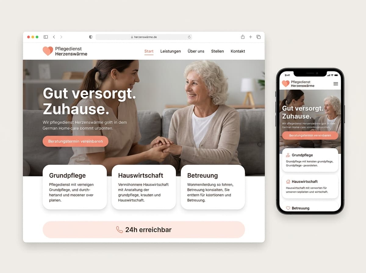 Website-Beispiel für Pflegedienst (Warm & einladend)