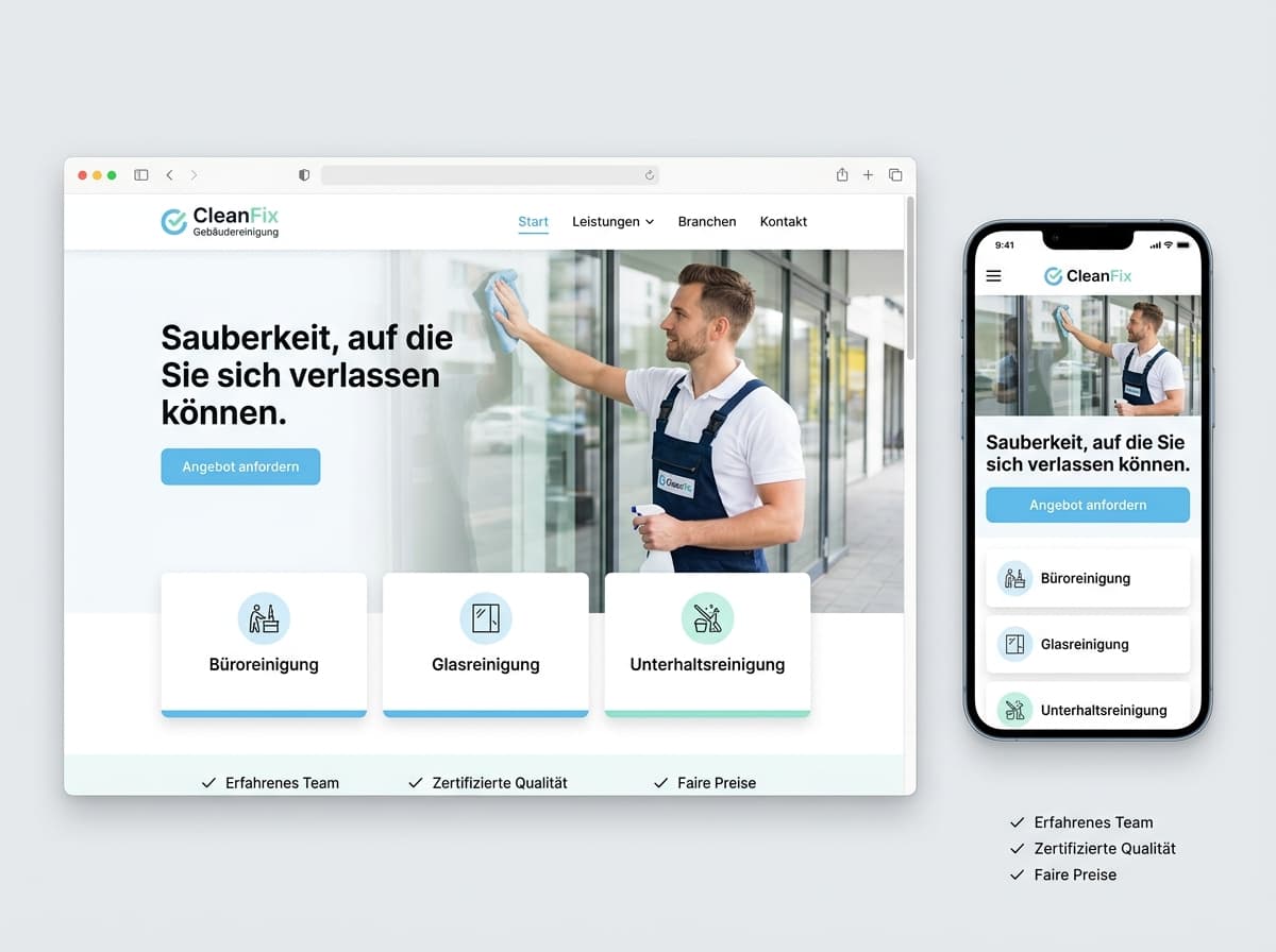 Website-Beispiel für Gebäudereinigung (Hell & freundlich)