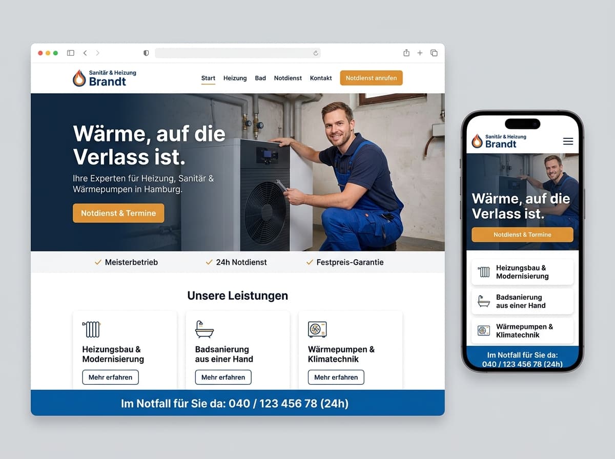 Website-Beispiel für Sanitär & Heizung (Klar & seriös)