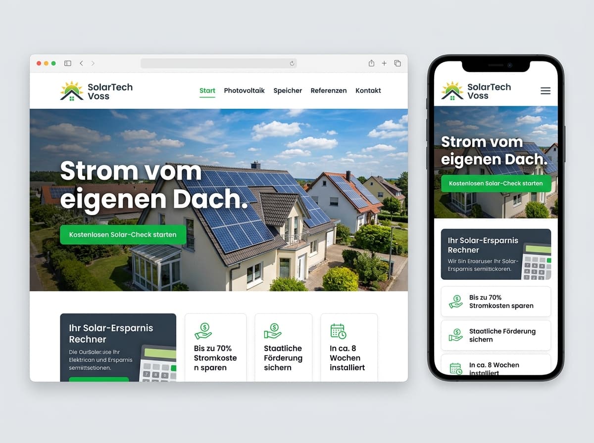 Website-Beispiel für Solar & Photovoltaik (Modern & frisch)