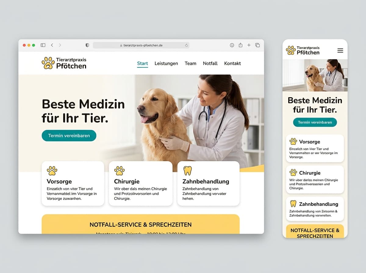 Website-Beispiel für Tierarztpraxis (Hell & freundlich)