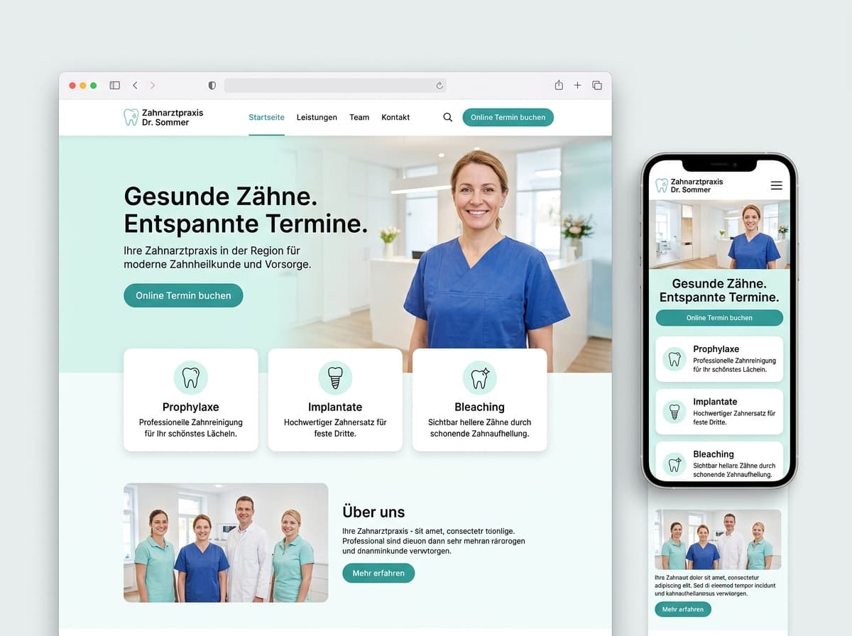 Website-Beispiel für Zahnarztpraxis (Hell & freundlich)
